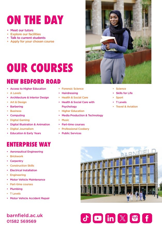 Barnfield college open days 2nd page
